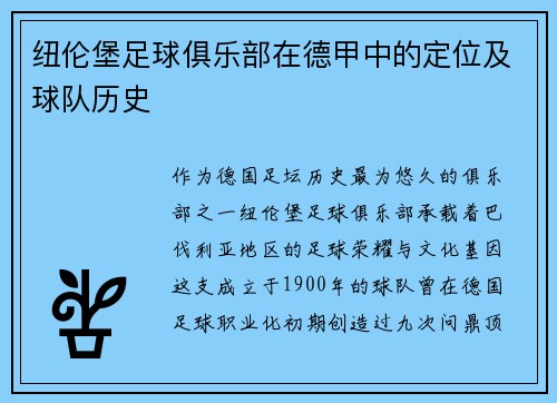 纽伦堡足球俱乐部在德甲中的定位及球队历史